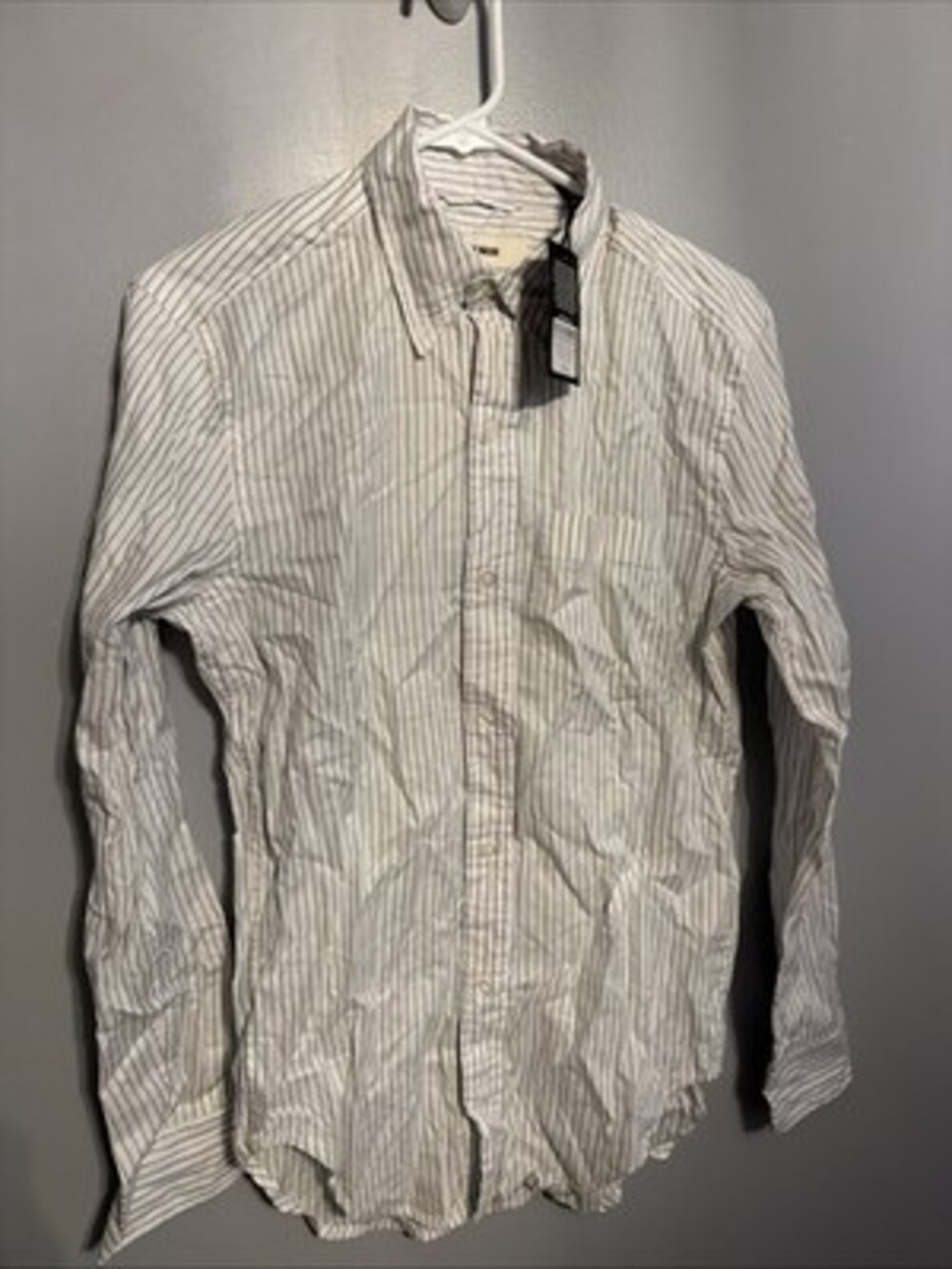 Buck Mason Men’s XS White Green Lane Stripe California Oxford Shirt